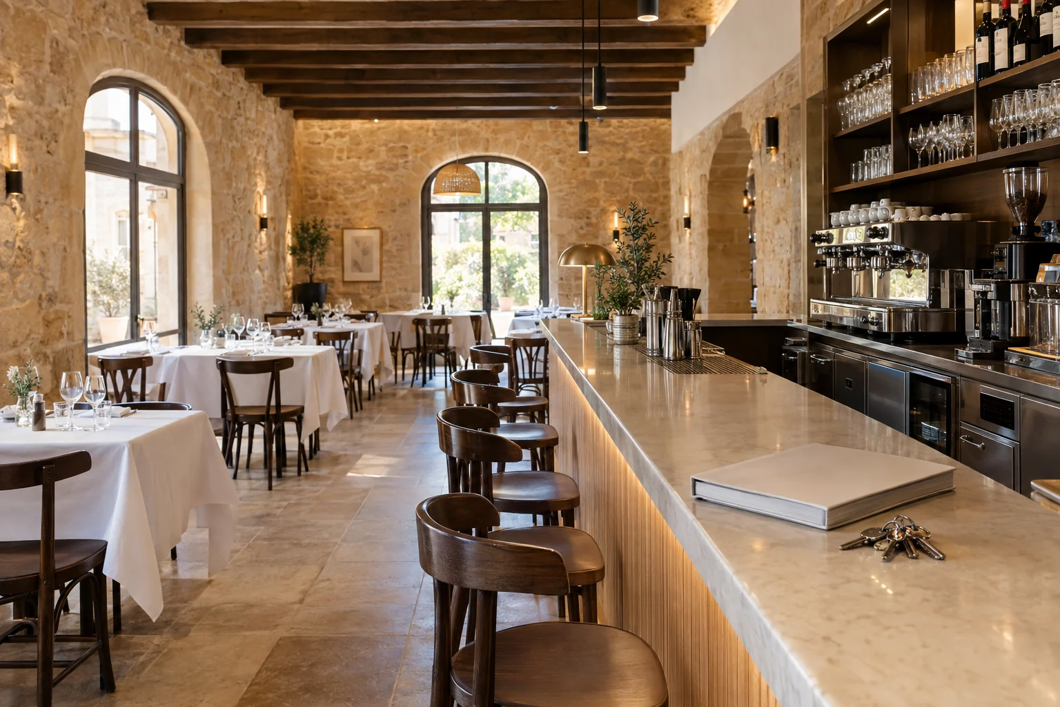 Restaurante equipado y listo para abrir en Pollença, con las llaves y el inventario en la barra: arrendamiento de industria