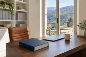 Estudio de una casa reformada en Sóller con el dosier del inmueble sobre la mesa: comprar una vivienda con embargo judicial