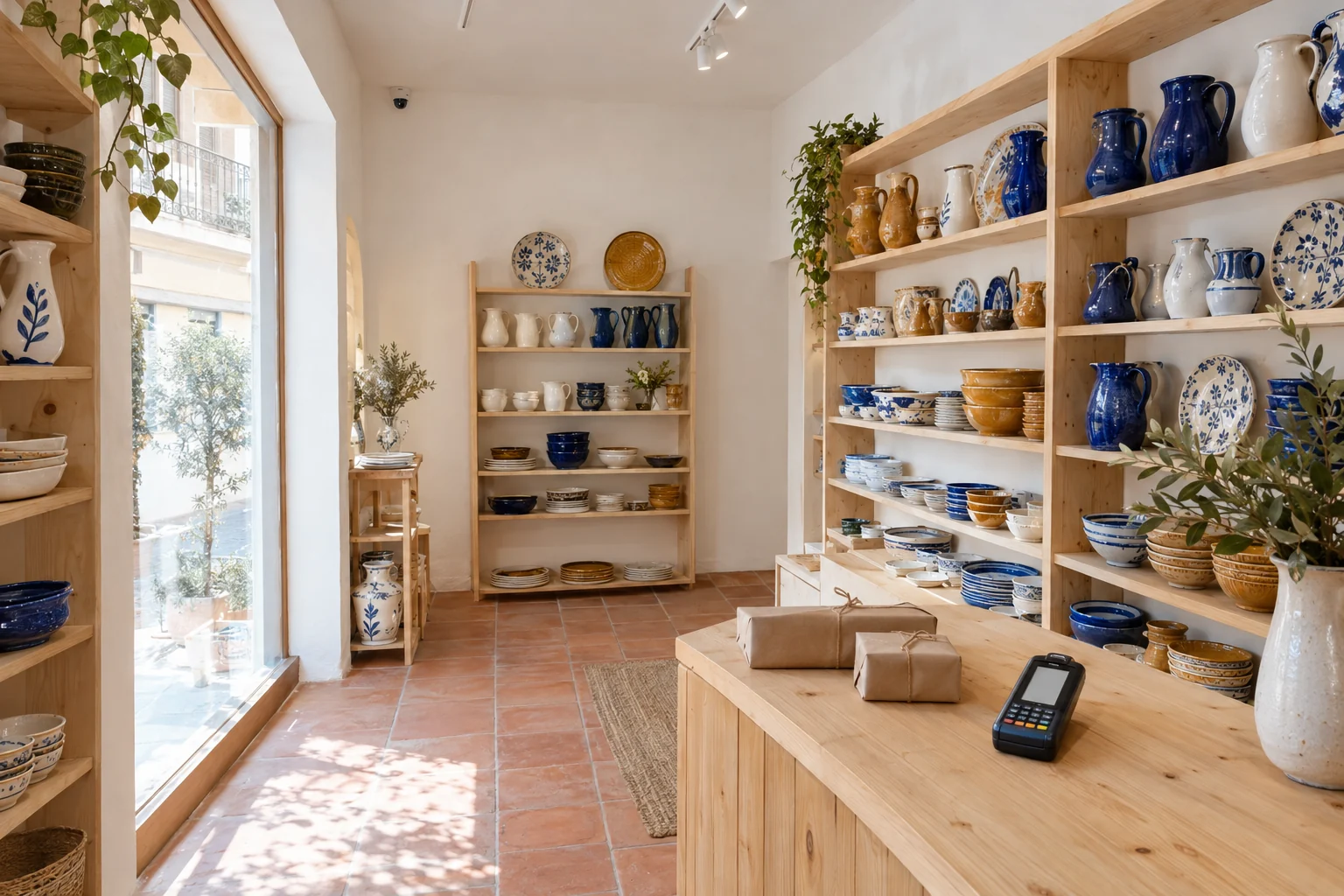 Tienda de cerámica artesanal en el barrio del Carmen, con las estanterías ordenadas: el delito de hurto en Valencia