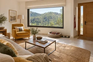 Salón de un piso en Andratx con la cama del perro y su correa junto a la puerta: divorcio sin hijos, qué hay que tener en cuenta
