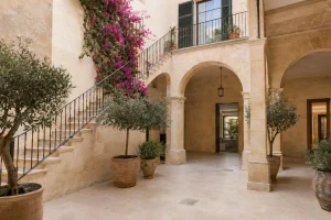 Patio restaurado de una casa familiar del casco antiguo de Palma, un patrimonio que se puede ordenar con un pacto sucesorio en Baleares